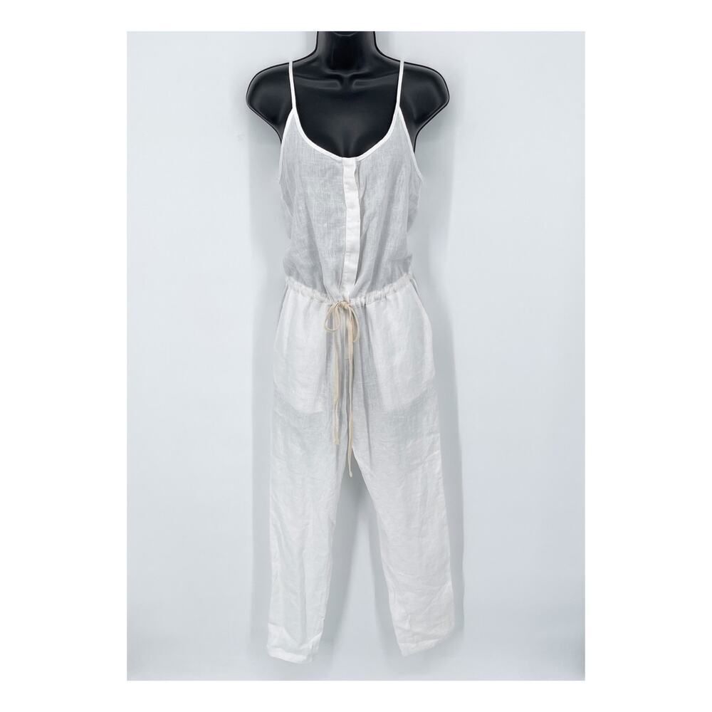 Enza Costa Womens Strappy French Linen Jumpsuit NEW Adjustable Straps 1/S White